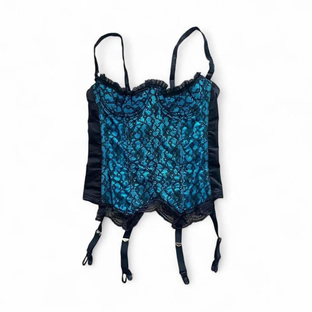Vintage Lace Corset Bustier Blue Black Whimsygoth Lingerie